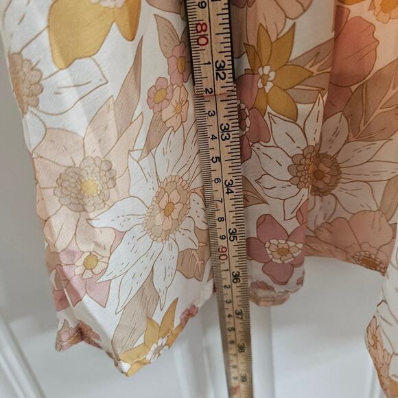 Floral Neutral Dress Womens Size XL Beige Babydoll Puff Sleeve Boho Y2K Peasant - Picture 7 of 10